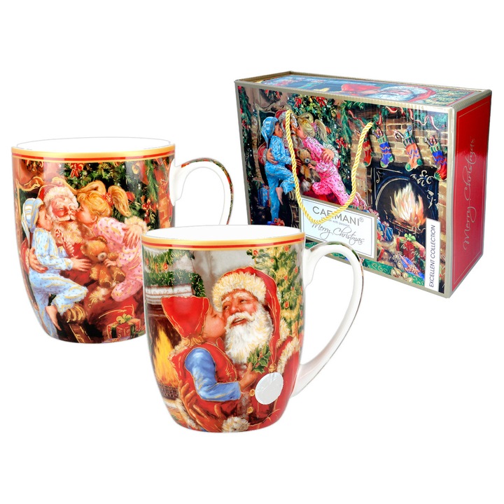 Set 2 cani CARMANI cu motiv de Craciun, multicolor