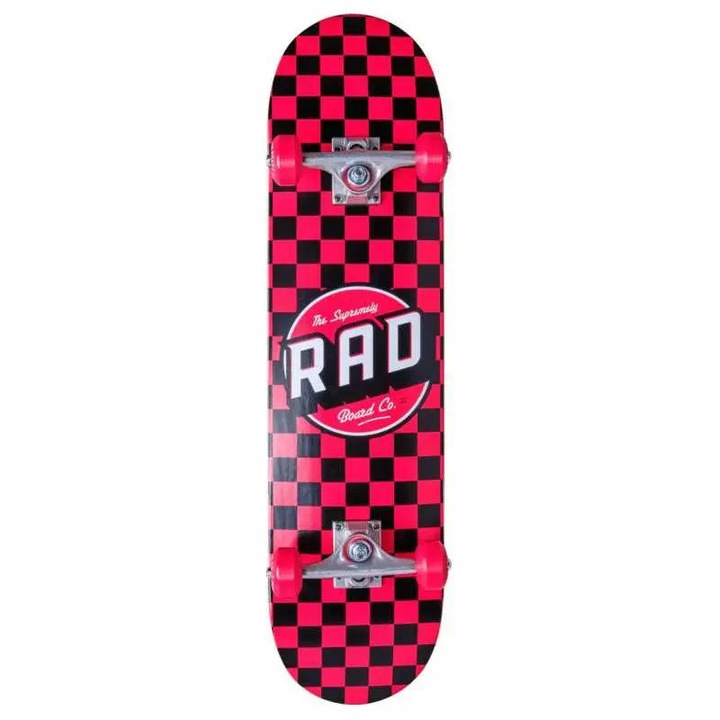 Deskorolca completa RAD Checkers, 7.75", 31"x7.75", rosie, pentru incepatori