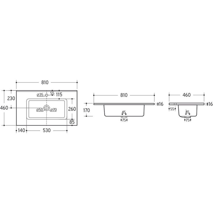 Lavoar meblowy Comad 80cm, ceramica, alb lucios, 81x46x17cm