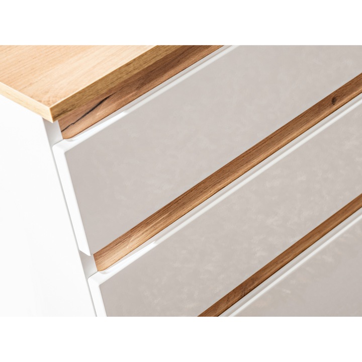 Mobilier baie, Szafka 90cm, 3 suflade, Alb, Stejar Zloty Craft, 94x50x64cm