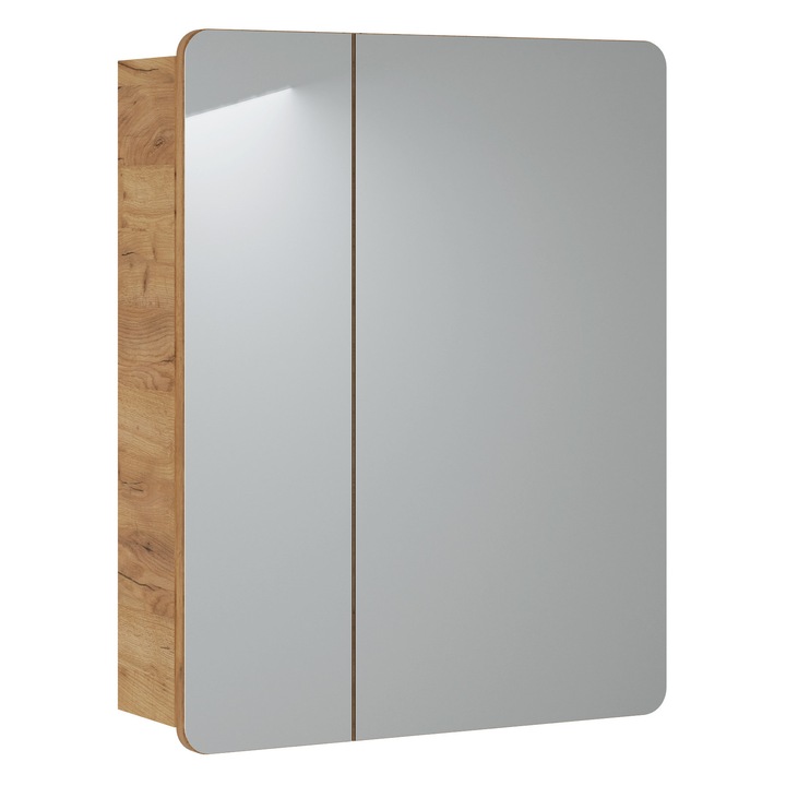 Sifonier cu oglinda 60cm, 2 usi, Aruba White, Dab Craft, 60x16x75cm