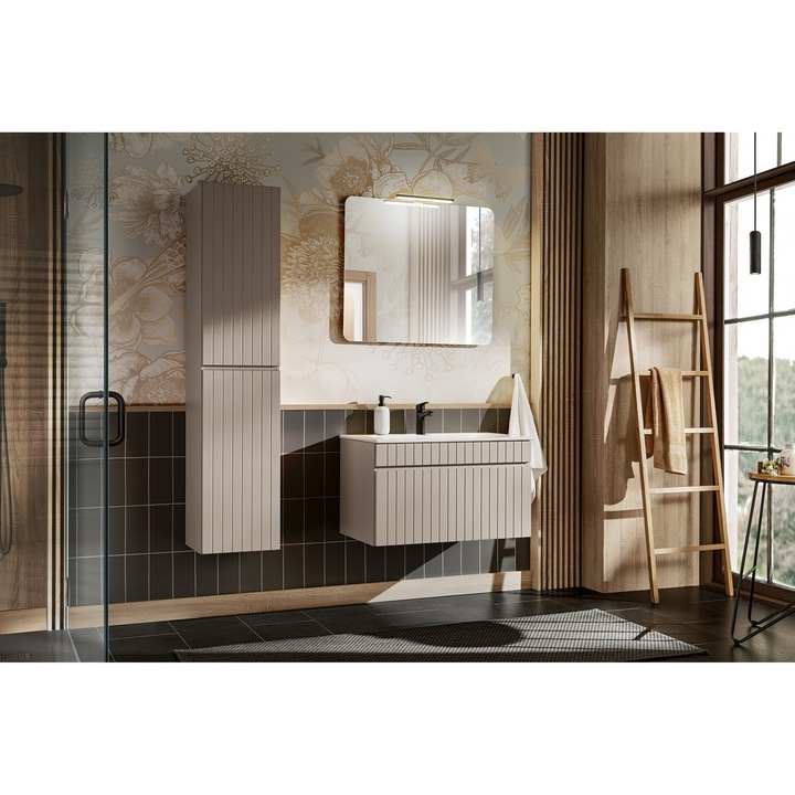 Set mobilier baie Comad, 80x46cm, umywalka meblowa SKY, lustru, color Kaszmirowy Mat
