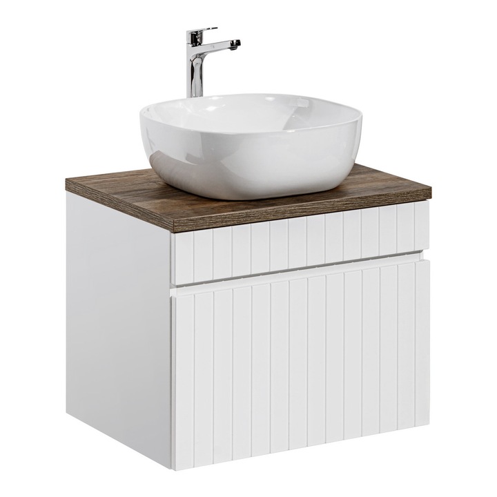 Set mobilier baie Comad 60x46cm, cu blat si umywalka nablatowa, colectia Iconic White