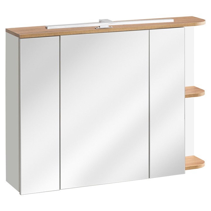 Dulap cu oglinda Comad, 94 x 20 x 72 cm, 3 usi, Platinum, alb, stejar auriu