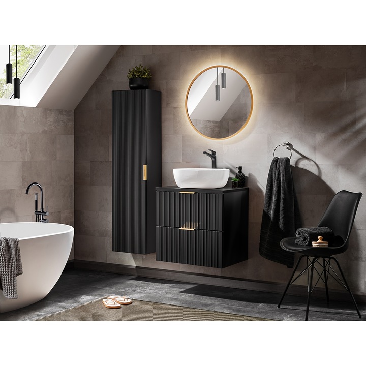Set mobilier baie Adel Black, 60cm, cu umywalka nablatowa, 60x46cm, cu oglinda