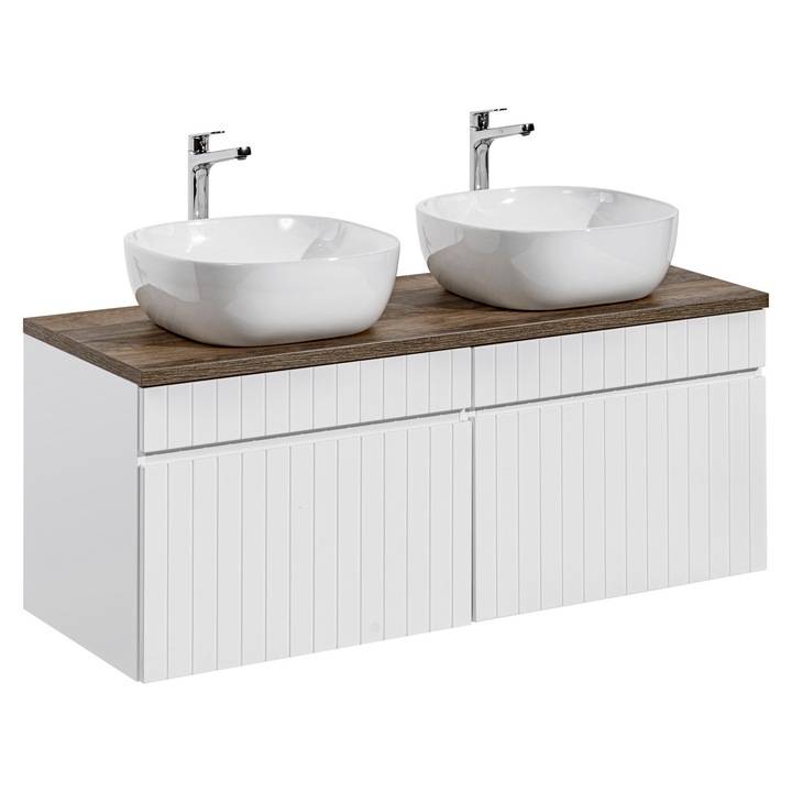 Set mobilier baie Comad, 120x46cm, 2 chiuvete, colectia Iconic White