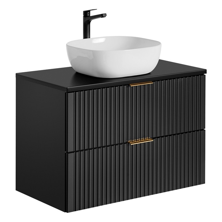 Mobilier baie, Comand, cu lavoar, Adel Black, 80 cm