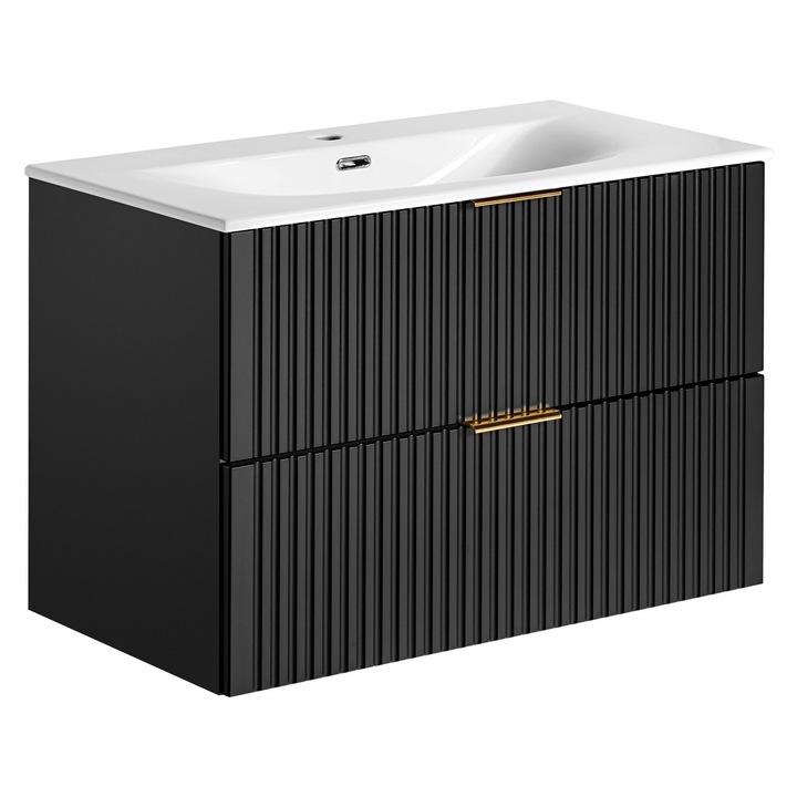 Set mobilier baie Adel Black, 80xcm, cu umywalka