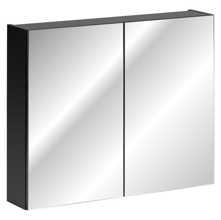 Dulap cu oglinda Comad, 80 x 17 x 65 cm, 2 usi, Santa Fe Black, negru mat