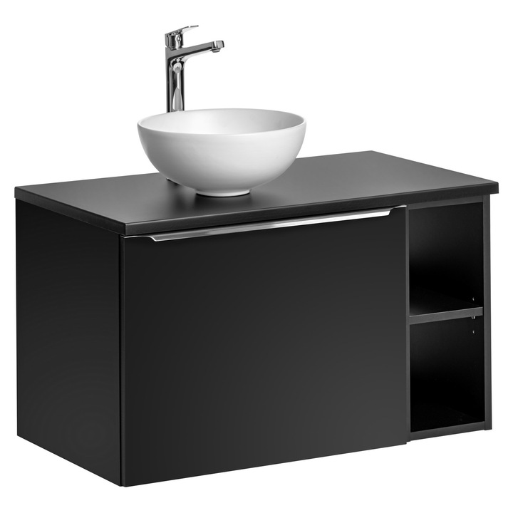 Set mobilier baie Santa Fe Black, 80cm, cu umywalka nablatowa