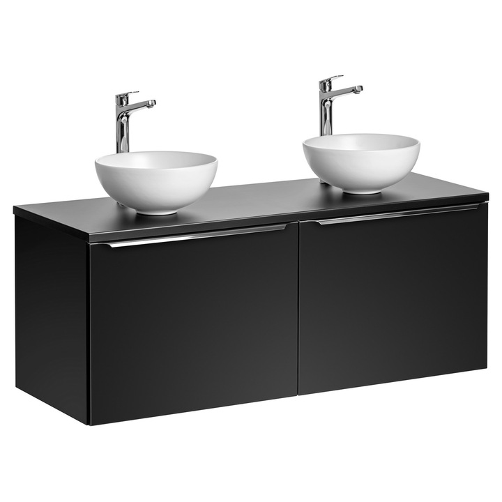 Set mobilier baie Santa Fe Black, 120xcm, cu umywalki nablatowe