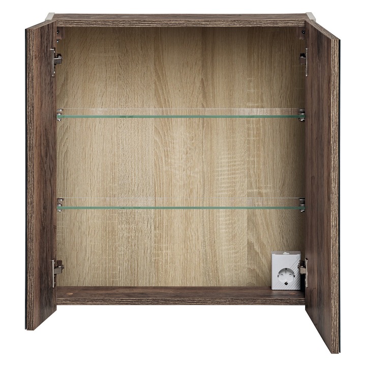 Sifonier cu oglinda 60cm, Santa Fe Taupe, gri, 2 usi, 60x17x65cm