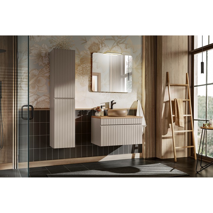 Set mobilier baie Comad, 80x46cm, umywalka nablatowa, lustru, color Kaszmirowy Mat