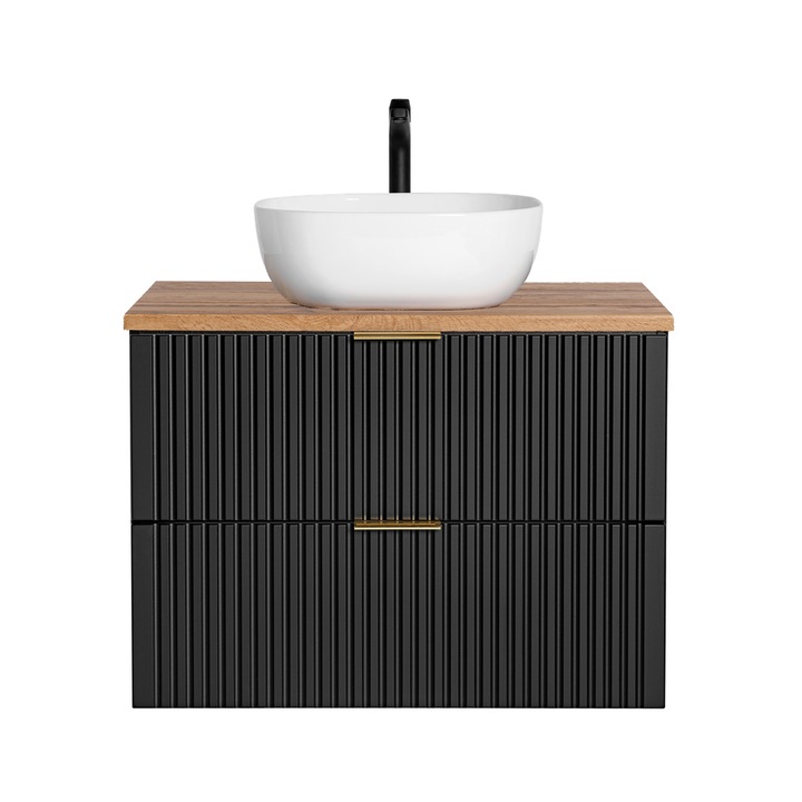 Set mobilier baie Adel Black, 80x46cm, cu umywalka nablatowa