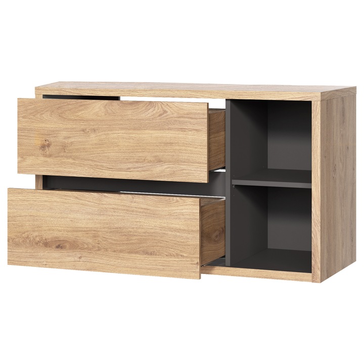 Dulap baie Comad 100cm, 2 suflade, Dab Shetland, Grafit, 100x45.5x59.8cm