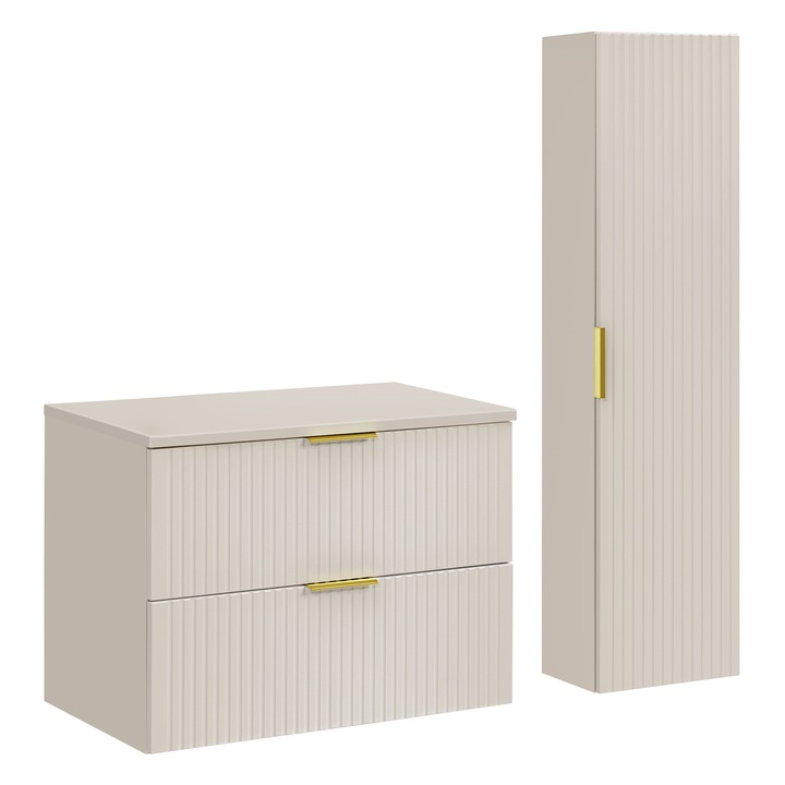 Set mobilier baie Comad, 80 x 46 cm, 2 sertare, cu blat si dulap