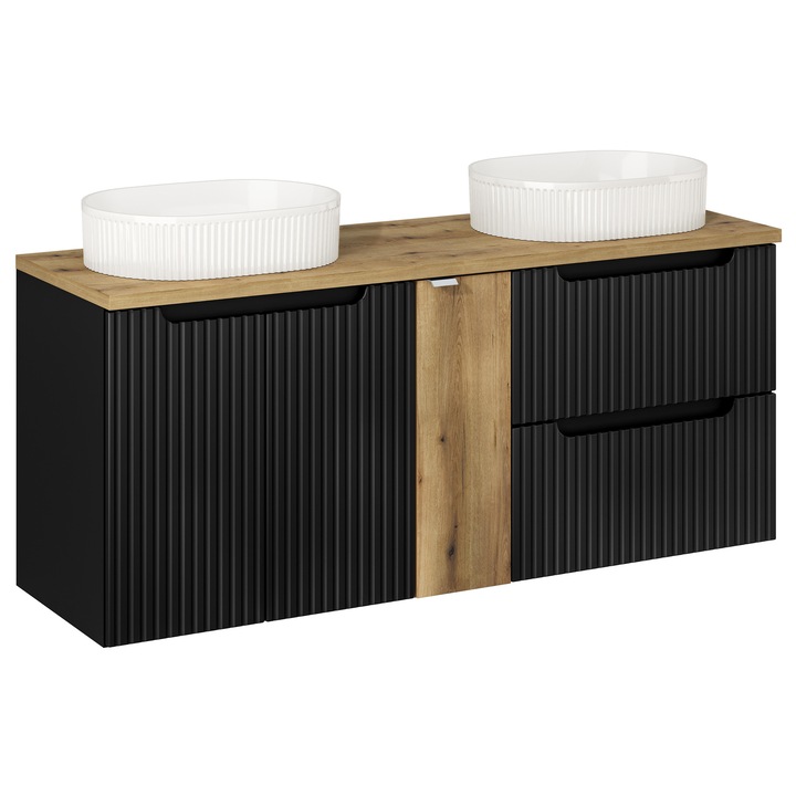 Set mobilier baie Nova Black, 140x40cm, 2 chiuvete, Comad