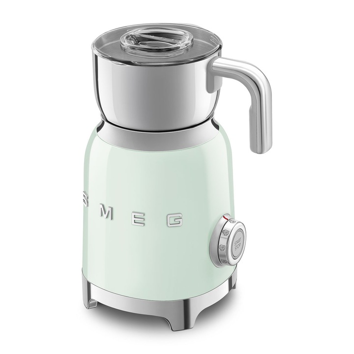 Aparat de spumare lapte Smeg MFF11PGEU, 500 W, 600 ml, 6 programe, Inductie, Verde pastel, Stil Retro 50’s