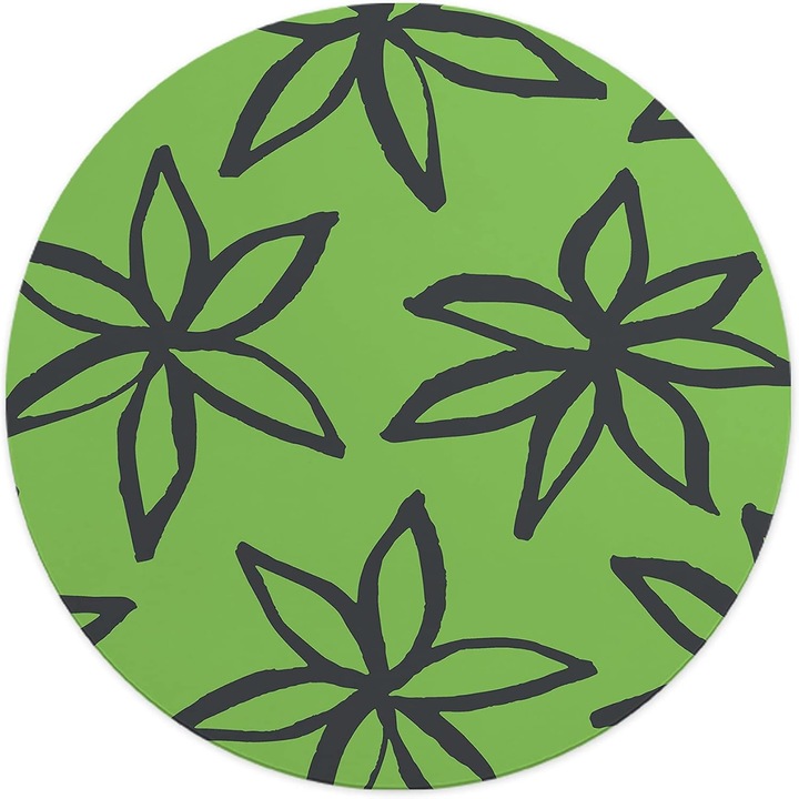 Mousepad Rotund 22 cm – Prosperitate si Contrast cu Design Floral Verde Lime