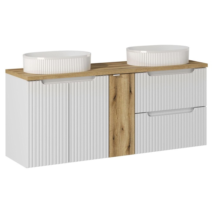Set mobilier baie Nova White, 140xcm, cu umywalki nablatowe