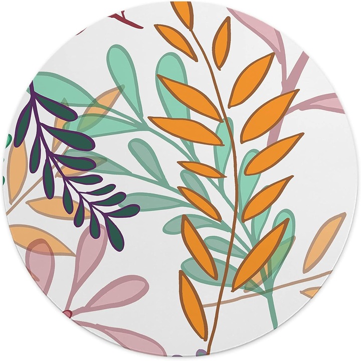 Mousepad Rotund 22 cm – Energie si Naturalete cu Design Pattern Frunze Multicolore