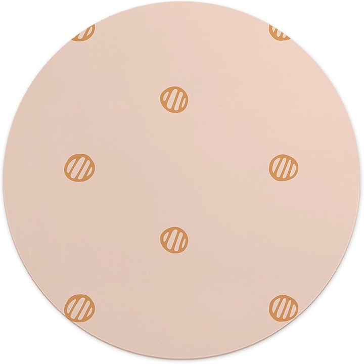 Mousepad Rotund 22 cm – Rafinament si Simplitate cu Design Cercuri Aurii pe Roz Pudra