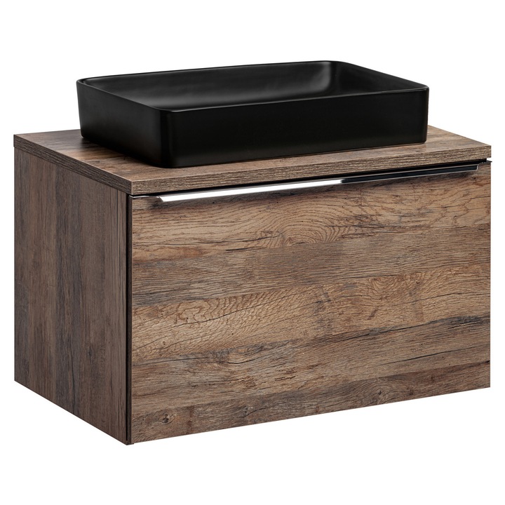 Set mobilier baie Santa Fe Oak, 80x46cm, cu blat si umywalka nablatowa