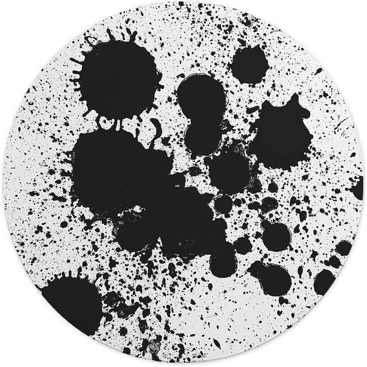 Mousepad Rotund 22 cm – Expresivitate si Contrast cu Design Stropi de Vopsea Negri