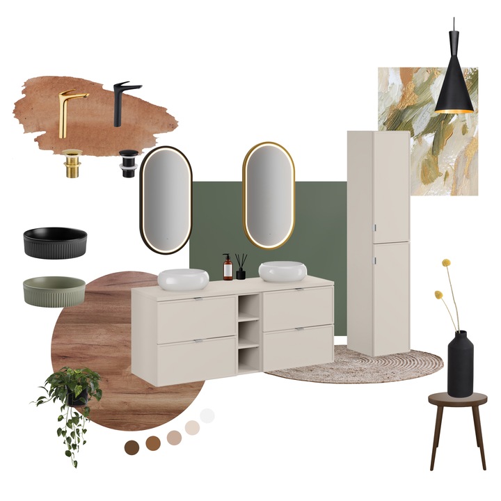 Set mobilier baie, Bella Cashmere, 140x46cm, cu blat si umywalka nablatowa