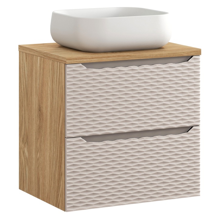 Set mobilier baie Comad, 60x46cm, cu blat si umywalka nablatowa, colectia Ocean Beige