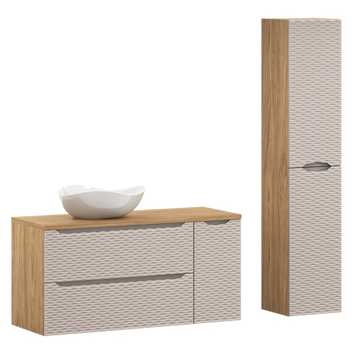 Set mobilier baie, 120cm, umywalka nablatowa Cloud, Ocean Beige, 120x46cm