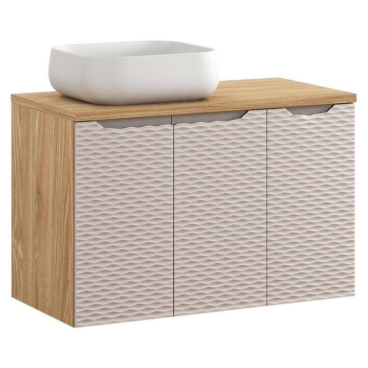 Set mobilier baie Comad, 90x46cm, cu blat si umywalka, Ocean Beige