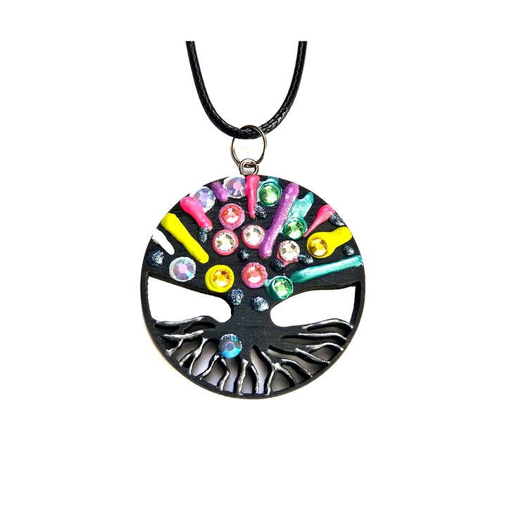 Colier din lemn pictat, Bucuriile vietii, Regalo 3 cm