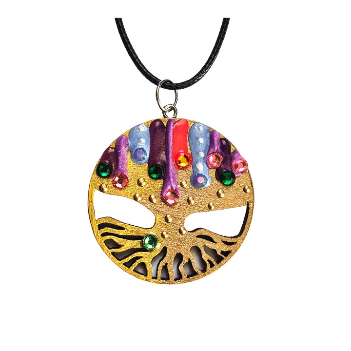 Colier din lemn pictat, Viata, Regalo 4 cm