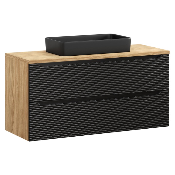 Set mobilier baie Comad, 120x46cm, cu blat si lavoar, colectia Ocean Black