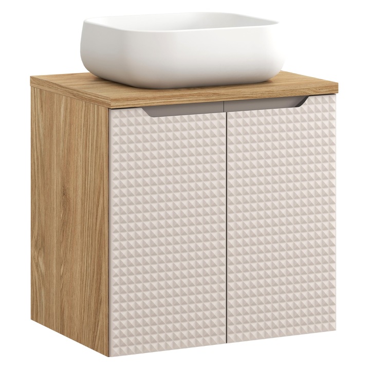 Set mobilier baie Luxor Beige, 60x46cm, cu blat si umywalka nablatowa