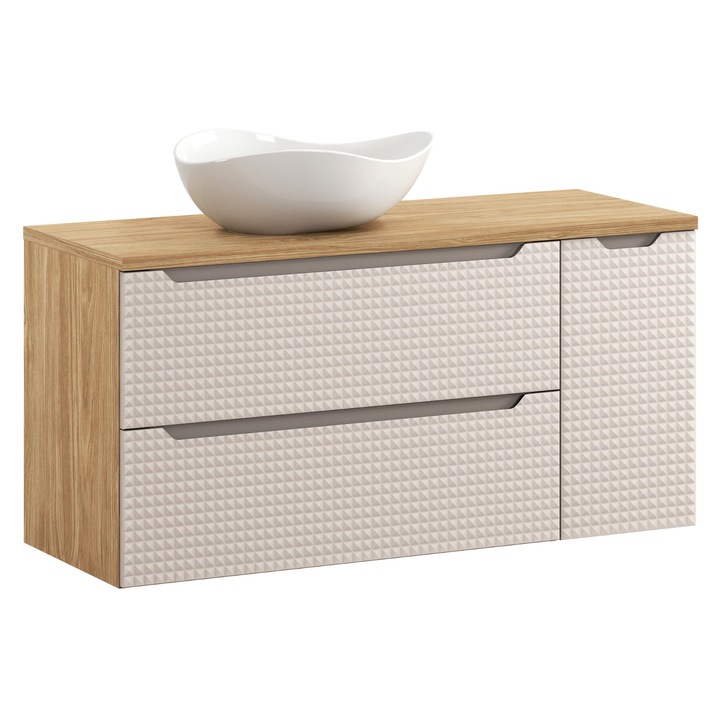 Set mobilier baie Luxor Beige, 90x46cm, cu blat si umywalka nablatowa