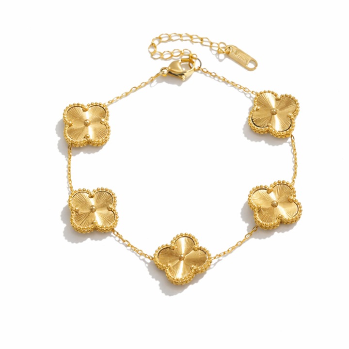 Bratara Dama din Otel Inoxidabil Auriu, Model Clover 5 Flori, Reglabila, Rezistenta la Apa, Eleganta