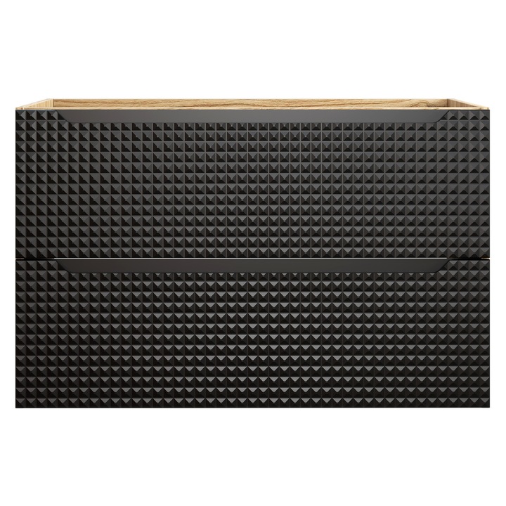 Mobilier baie, Luxor Black, 90x46x57cm, 2 suflade, Negru Mat, Stejar Olejat