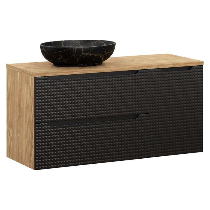 Set mobilier baie Luxor Black, 120x46cm, cu blat si umywalka nablatowa