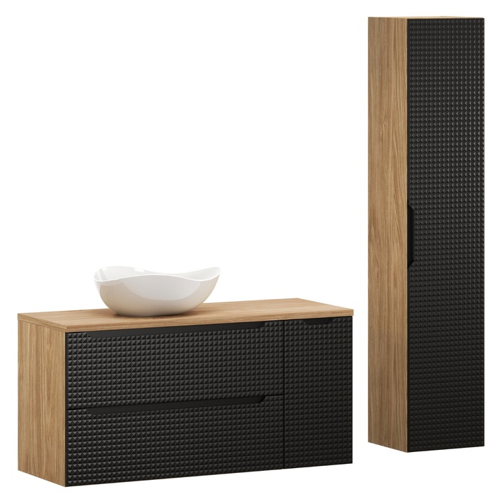 Set mobilier baie Luxor Black, 120x46cm, cu blatul si umywalka nablatowa