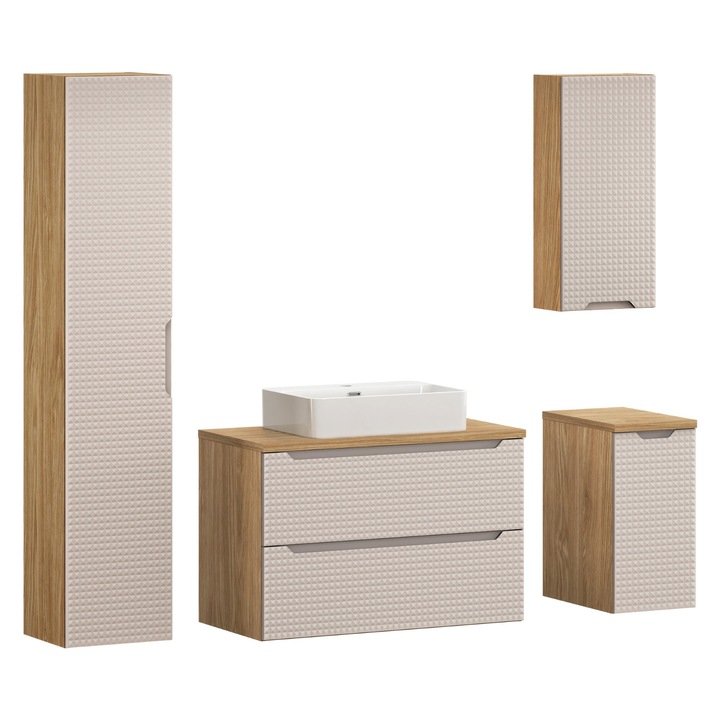 Set mobilier baie Luxor Beige, 90x46cm, cu blatul si umywalka nablatowa