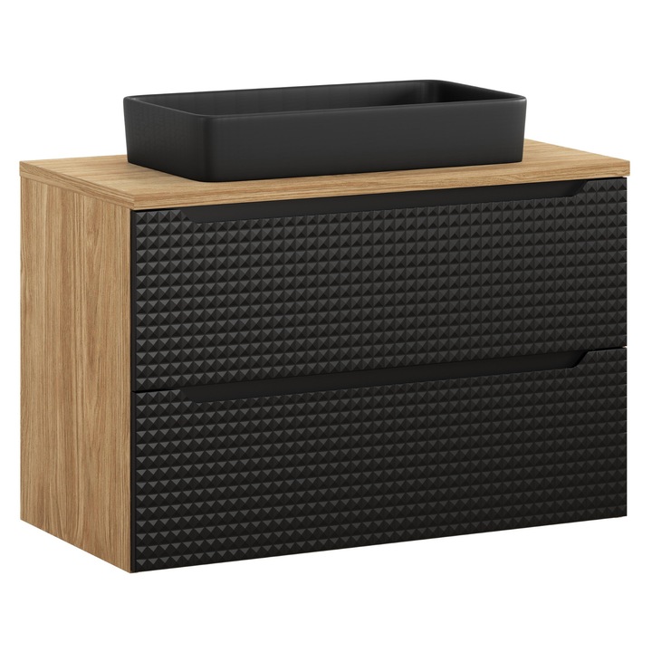 Set mobilier baie Luxor Black, 90x46cm, cu blat si umywalka nablatowa