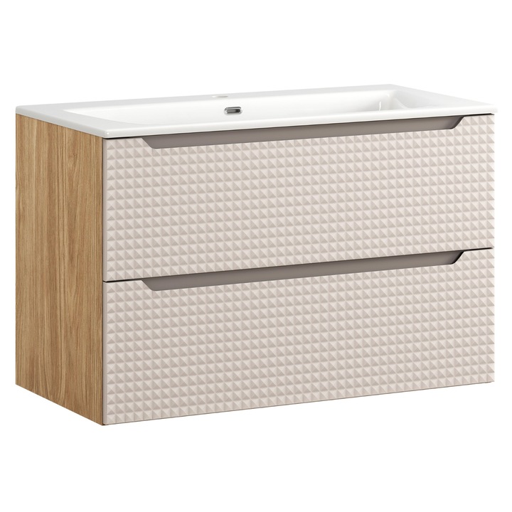 Set mobilier baie 90cm cu umyvala, Luxor Beige, 90x46cm