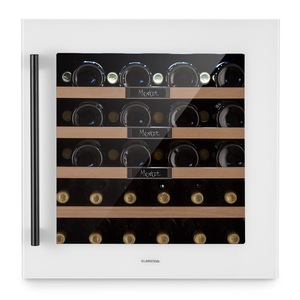 Frigider pentru vin incorporabil Klarstein Vinsider 36 Uno, 36 sticle, 92 litri, compresor, ușă din sticlă anti-UV, iluminare LED, clasa energetică G, Alb, 55 cm