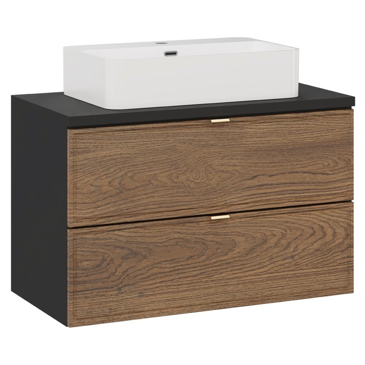 Set mobilier baie Comad, 80x46cm, negru mat, stejar Casella