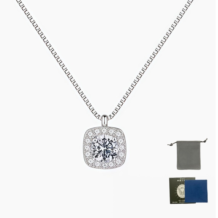 Colier de dama, din argint 925, cu pandantiv cu diamant, incrustat cu zirconiu cubic, lant elegant pentru clavicula, reglabil, argint