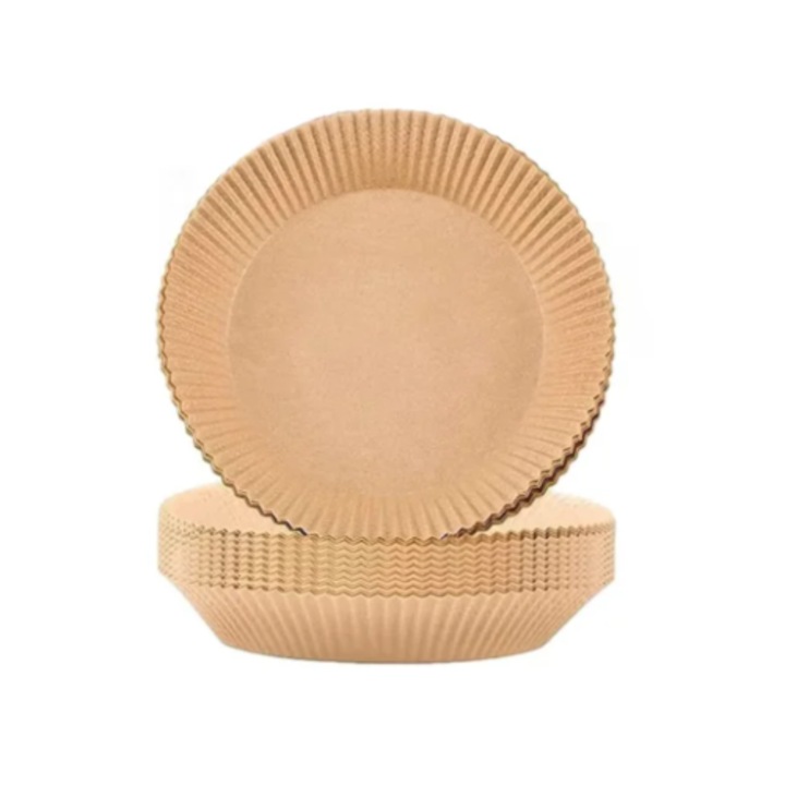 Set 50 Bucati Hartie de Copt 16, 5 cm – Rezistenta la Apa si Ulei, Compatibila Air Fryer, Cuptor si Tigaie, Rotund Maro