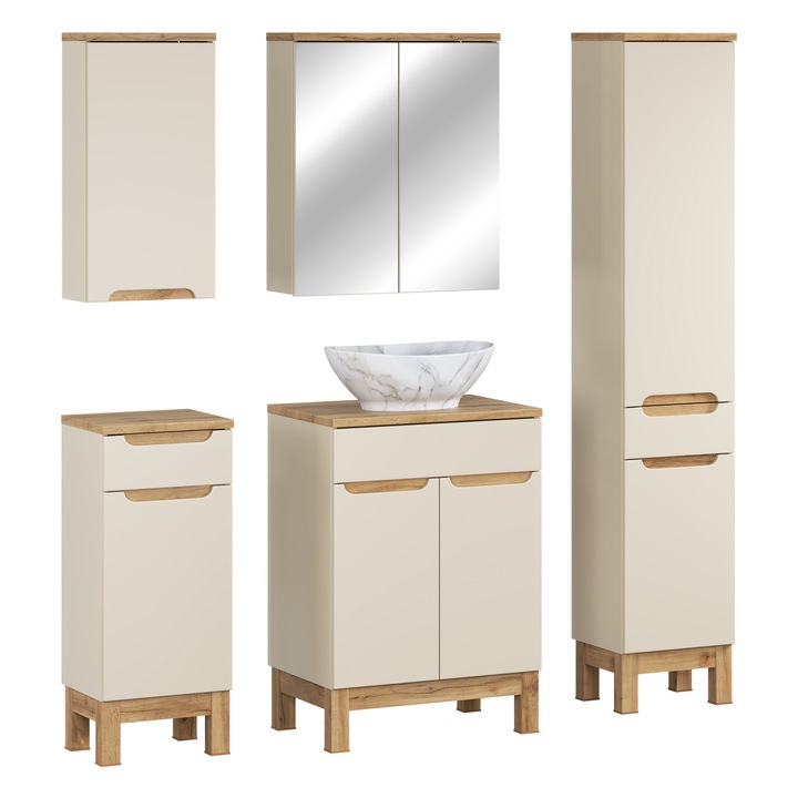 Set mobilier baie Comad, 60x46cm, umywalka nablatowa Pati, szafka inalta, szafka cu oglinda, colectia Bali Cashmere