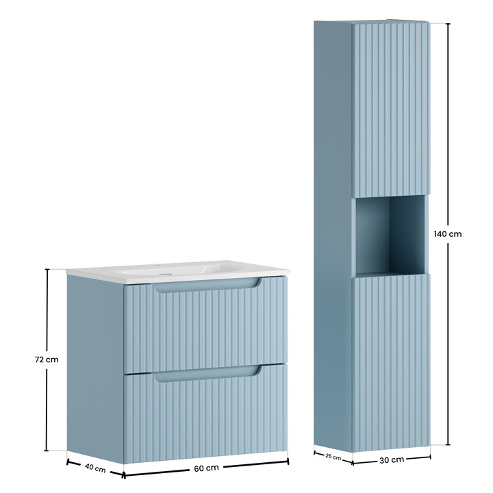 Set mobilier baie Comad 60x40cm cu umywalka meblowa, din colectia Nova Denim